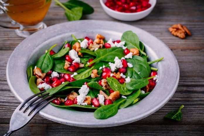 Green Salad with Pomegranate Vinaigrette and Goat Cheese Garnish